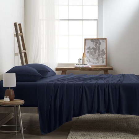 Home Collection Premium Bamboo 4 Piece Luxury Bed Sheet Set, King, Navy IEH-4PC-BAM-K-NA